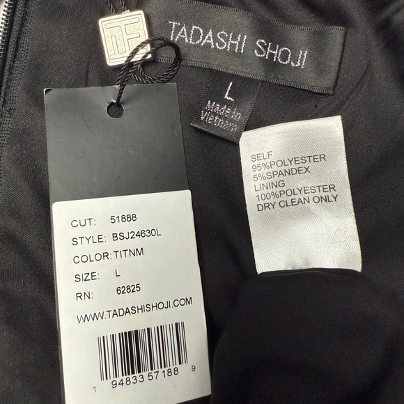 Tadashi Shoji Black Off The Shoulder Ruched Metallic Dress L Gown Gala New - Picture 4 of 8